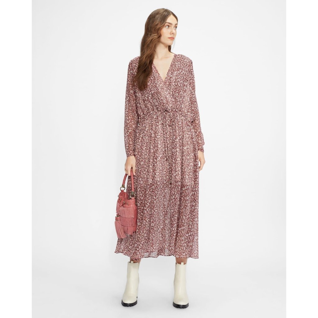 Ted Baker Vallyy Draped Midi Dress With Batwing Sleeve In Deep Purple Nwt Size 8